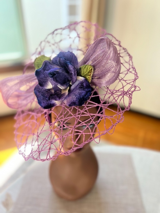 Lavender and deep purple 100% silk flower with abaca silk bow main image 4